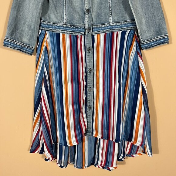 Desigual Denim Women's Front Button Striped High/Low Dress Size 10 - Picture 5 of 12
